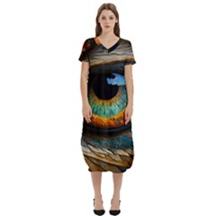 Eye Bird Feathers Vibrant T-shirt Midi Dress With Pockets by Hannah976