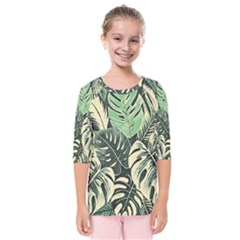 Abstract Art Tropical Leaves Kids  Quarter Sleeve Raglan T-shirt