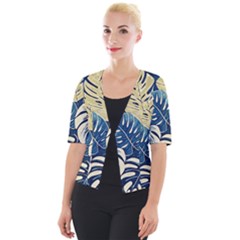 Abstract Art Tropical Leaves Cropped Button Cardigan by Valentinaart