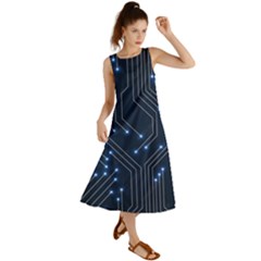 Seamless Pattern Of Glowing Circuit Board Neon Technology Summer Maxi Dress by Loisa77