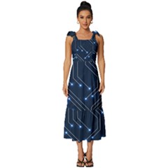 Seamless Pattern Of Glowing Circuit Board Neon Technology Tie-strap Tiered Midi Chiffon Dress by Loisa77