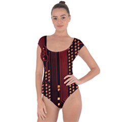 Red Circuit Board Texture Red Circuit Digital Texture Circuit Board Red Technology Short Sleeve Leotard  by Loisa77