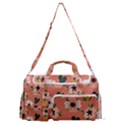 Flower Pink Brown Pattern Floral Sports Gym Duffle Bag with Shoe Compartment View1