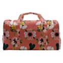 Flower Pink Brown Pattern Floral Sports Gym Duffle Bag with Shoe Compartment View2