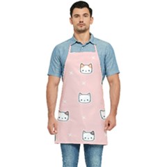 Cute Cat Cartoon Doodle Seamless Pink Pattern Kitchen Apron by Grandong