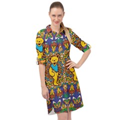 Dead Dancing Bears Grateful Dead Pattern Long Sleeve Mini Shirt Dress by Grandong