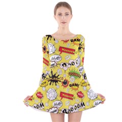 Cartoon Comics Pattern Long Sleeve Velvet Skater Dress by Loisa77