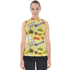 Cartoon Comics Pattern Mock Neck Shell Top by Loisa77