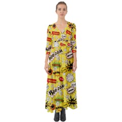 Cartoon Comics Pattern Button Up Boho Maxi Dress by Loisa77