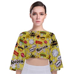 Cartoon Comics Pattern Tie Back Butterfly Sleeve Chiffon Top by Loisa77