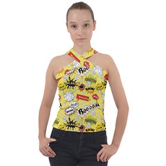 Cartoon Comics Pattern Cross Neck Velour Top by Loisa77