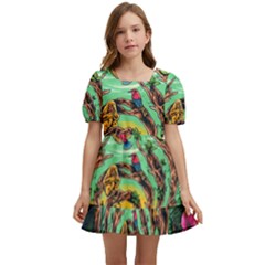 Monkey Tiger Bird Parrot Forest Jungle Style Kids  Short Sleeve Dolly Dress by Grandong