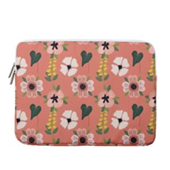 Flower Pink Brown Pattern Floral 14  Vertical Laptop Sleeve Case With Pocket