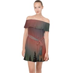 Aurora Borealis Alaska Sky Off Shoulder Chiffon Dress