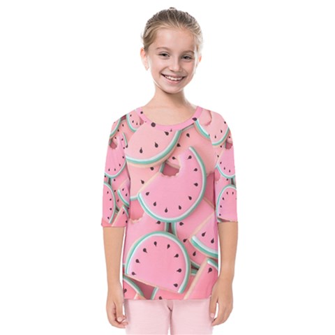 Aesthetic Cute Kawaii Watermelon Kids  Quarter Sleeve Raglan T-shirt by Perong