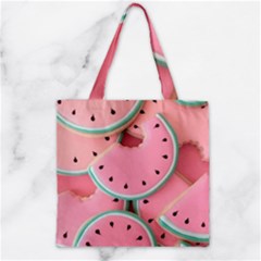 Aesthetic Cute Kawaii Watermelon Zipper Grocery Tote Bag by Perong