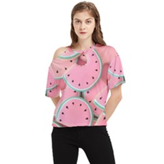 Aesthetic Cute Kawaii Watermelon One Shoulder Cut Out T-shirt by Perong