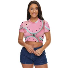 Aesthetic Cute Kawaii Watermelon Side Button Cropped T-shirt by Perong