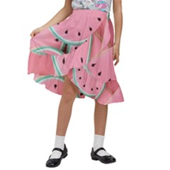 Aesthetic Cute Kawaii Watermelon Kids  Ruffle Flared Wrap Midi Skirt by Perong