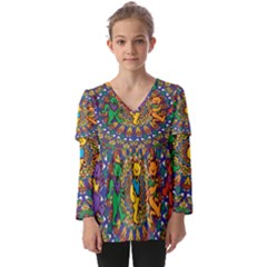 Dead Dancing Bears Grateful Dead Pattern Kids  V Neck Casual Top by Grandong