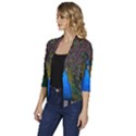 Bird Peacock Feathers Women s Draped Front 3/4 Sleeve Shawl Collar Jacket View2