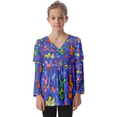 Grateful Dead Bears Kids  V Neck Casual Top by Perong