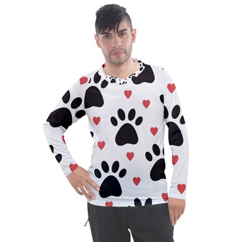 Dog Paw Vector Seamless Pattern With Hearts Men s Pique Long Sleeve T-shirt by Perong