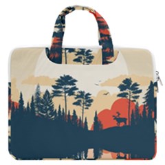 Summer Lake Forest Sunset Deer Water Macbook Pro 13  Double Pocket Laptop Bag by Grandong