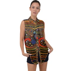 Swirl Vortex Emoji Cyclone Motion Art Sleeveless Chiffon Button Shirt