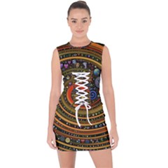 Swirl Vortex Emoji Cyclone Motion Art Lace Up Front Bodycon Dress