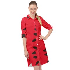 Watermelon Black Green Melon Red Long Sleeve Mini Shirt Dress by Cemarart