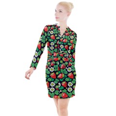 Strawberries Pattern Button Long Sleeve Dress by Salmanaz77