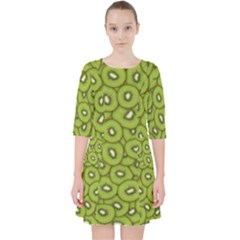 Kiwi Fruit Pattern Green Background Quarter Sleeve Pocket Dress by Paksenen