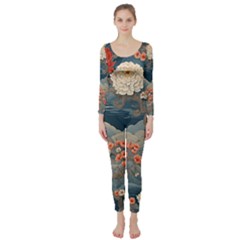 Seamless Pattern Chinoiserie Flowers Long Sleeve Catsuit by Paksenen