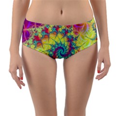 Fractal Spiral Abstract Background Vortex Yellow Reversible Mid-waist Bikini Bottoms