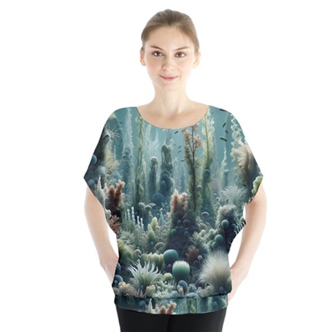 Underwater Coral Life Batwing Chiffon Blouse by Apenda