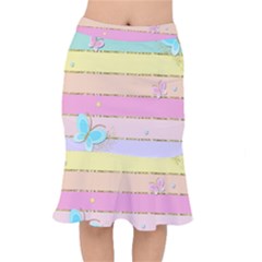 Pastel, Butterfly, Spring, Stripes, Short Mermaid Skirt by kyorashop23