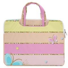 Pastel, Butterfly, Spring, Stripes, Macbook Pro 13  Double Pocket Laptop Bag by kyorashop23