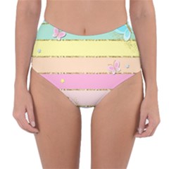 Pastel, Butterfly, Spring, Stripes, Reversible High-waist Bikini Bottoms