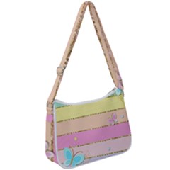 Pastel, Butterfly, Spring, Stripes, Zip Up Shoulder Bag by kyorashop23