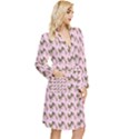 Fern Pattern 2 Pink Long Sleeve Velvet Robe View3