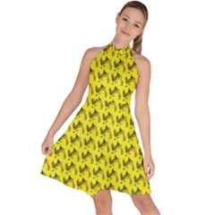 Fern Pattern 2 Yellow Sleeveless Halter Neck A-line Dress by snowwhitegirl