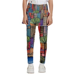 City New York Nyc Skyscraper Skyline Downtown Night Business Urban Travel Landmark Building Architec Kids  Skirted Pants by Posterlux