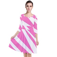 White Pink Stripes, Pattern Quarter Sleeve Waist Band Dress by kyorashop23