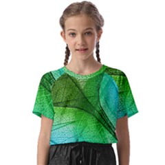 3d Leaves Texture Sheet Blue Green Kids  Basic T-shirt