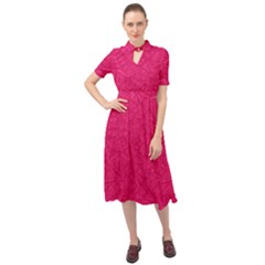 Pink Abstract Crimson Triangle Keyhole Neckline Chiffon Dress