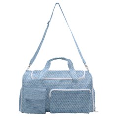 Blue Denim Texture, Macro Sports Gym Duffle Bag With Shoe Compartment