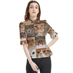 Breeds Of Cats Collage Frill Neck Blouse