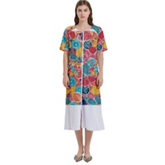 Floral And Leaves Pattern Women s Cotton Short Sleeve Nightgown