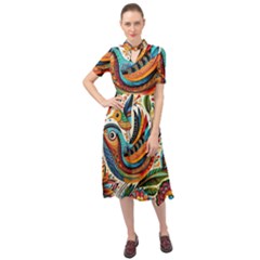 Madhubani Art A Keyhole Neckline Chiffon Dress